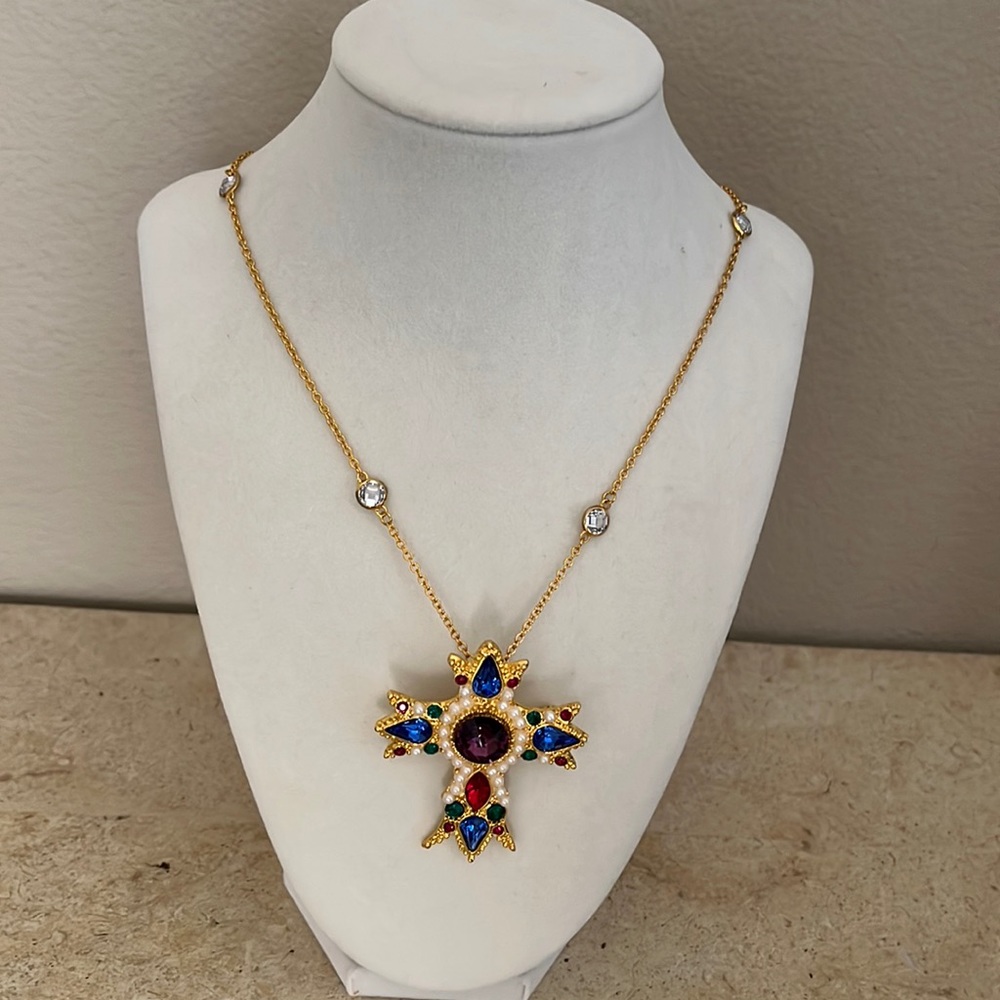 Exquisite Cross Necklace/Brooch in Vibrant Jewel Tones